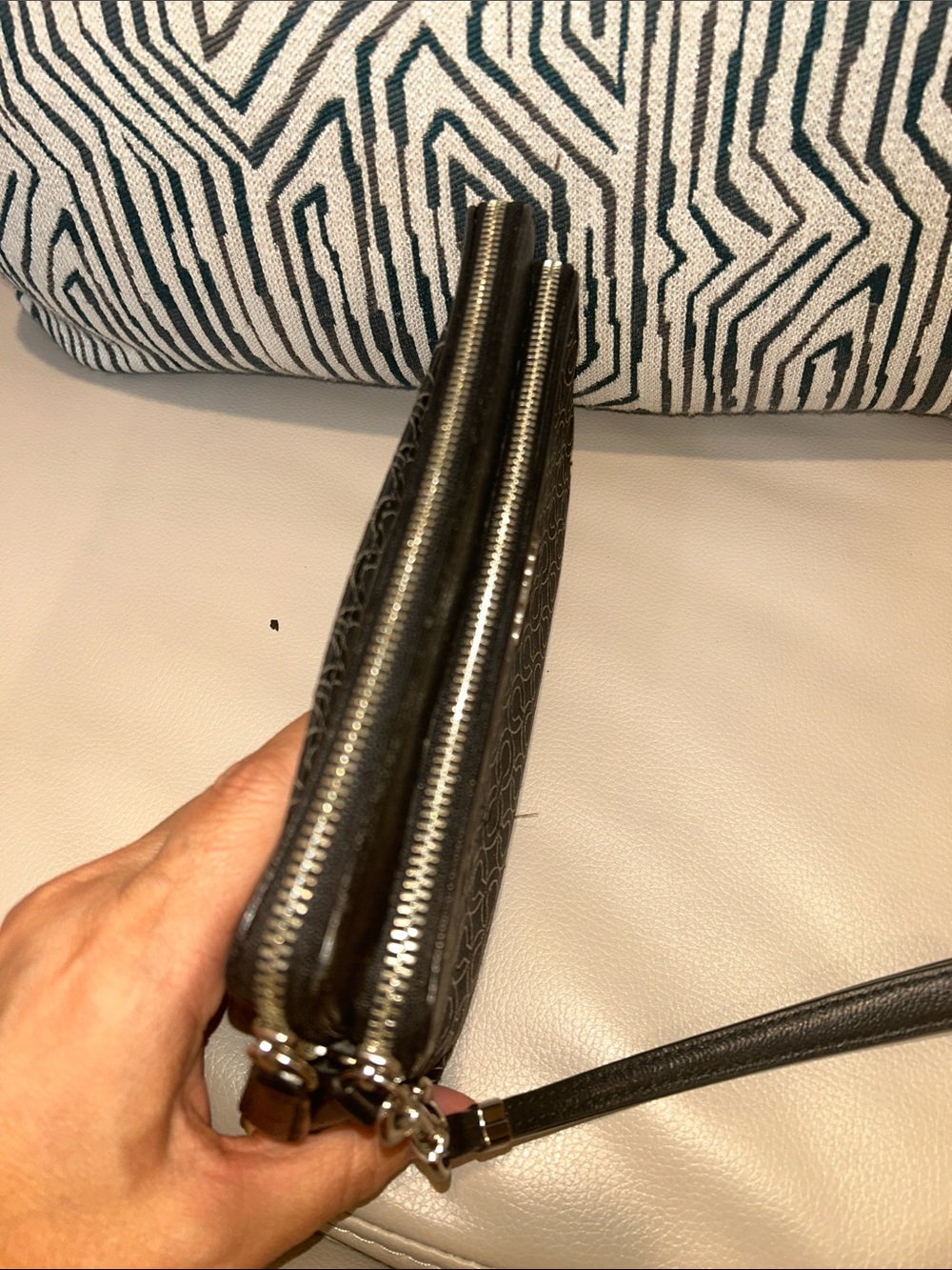 Coach Black Signature Double Zip C Wristlet with Silver Logo - Picture 8 of 12